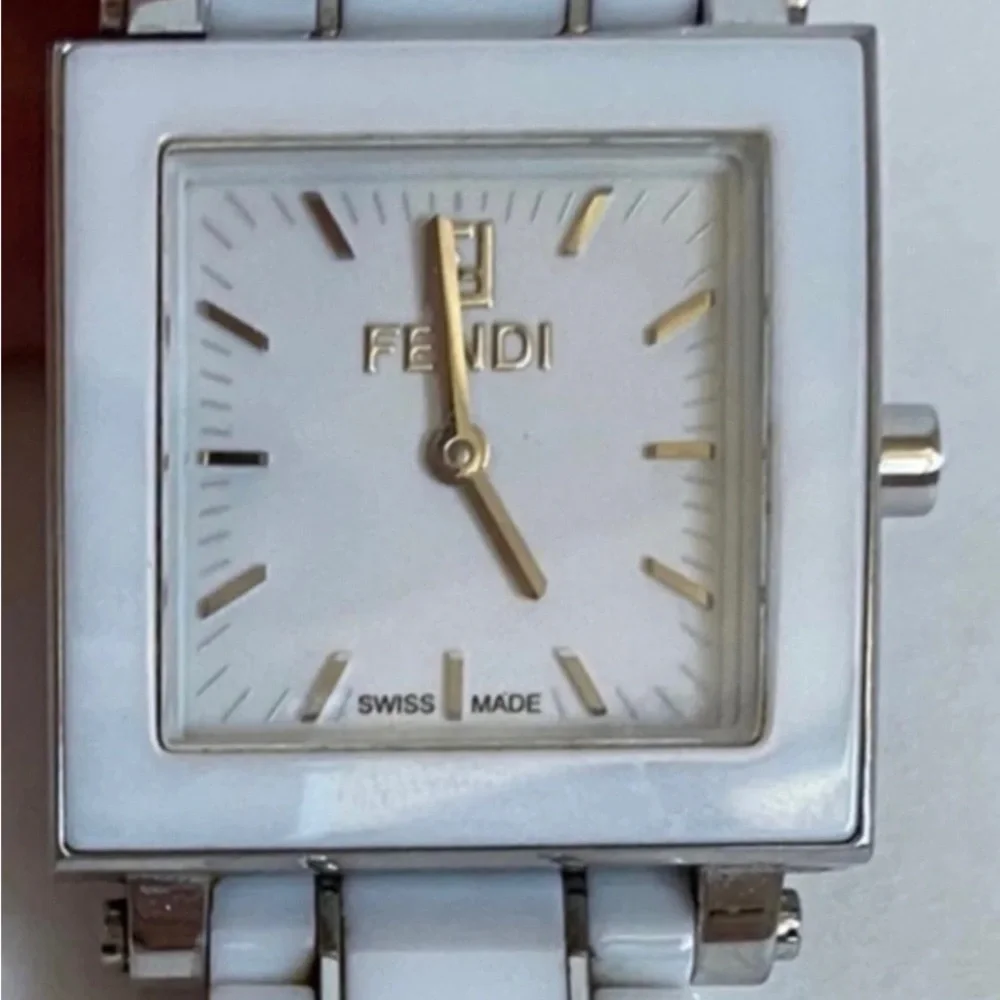 Fendi White Ceramic Square Watch Stainless Steel with Fendi Box